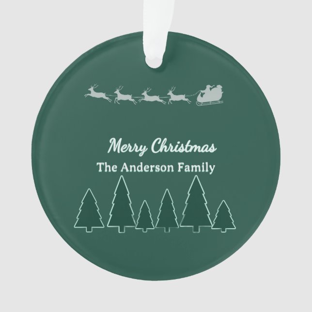 Immergrüne Schlitten-Familien-Rund-Glow Ornament (Vorderseite)