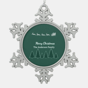 Immergrüne Schlitten-Familien-Schneeflocken-Glanz Schneeflocken Zinn-Ornament