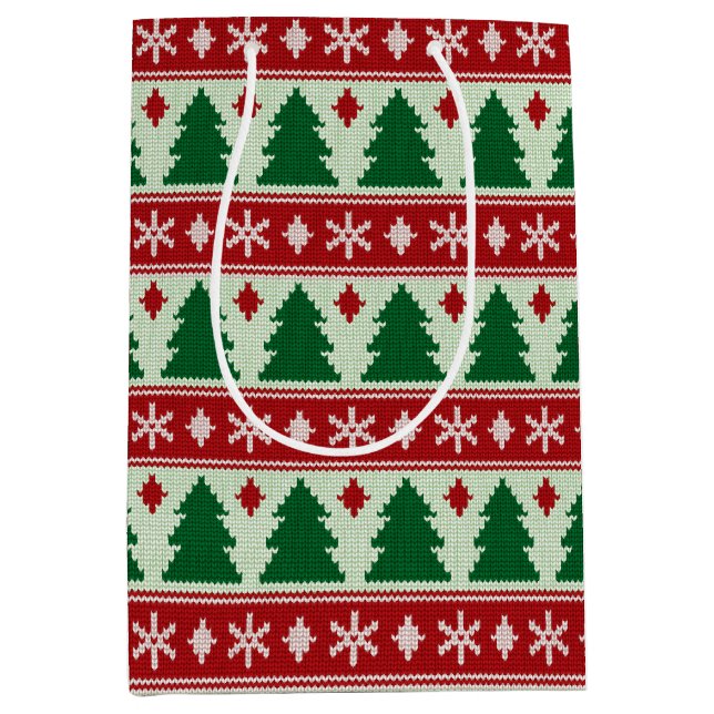 Immergrüne & Schneeflocken Strick Mittlere Geschenktüte (Vorderseite)