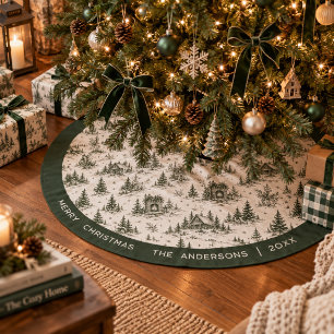 Immergrüne Toile Familienweihnachten Polyester Weihnachtsbaumdecke