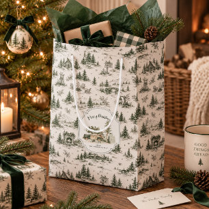 Immergrüne Toile Frohe Weihnachten Familie Mittlere Geschenktüte