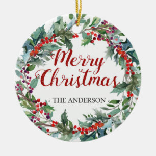 Immergrüne Weihnachtswreath-Fotoverzierung Keramik Ornament