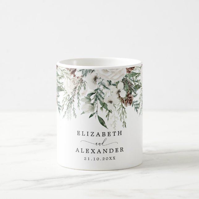 Immergrüne Winter Weihnachten Hochzeit Kaffeetasse (Mittel)