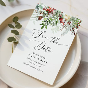 Immergrüne Winter-Weihnachts-Hochzeit Termin vorme Save The Date