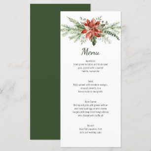 Immergrüne Zweige Rote Poinsettie Hochzeit Menükarte