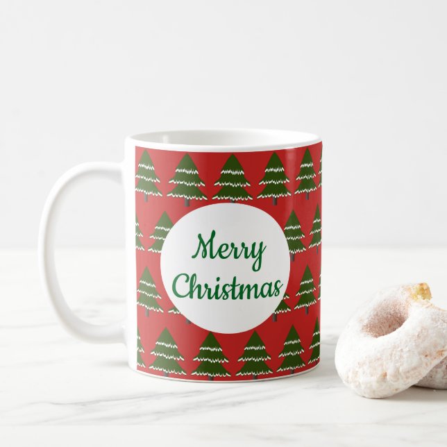Immergrüner Baum mit Schnee Kaffeetasse (Mit Donut)