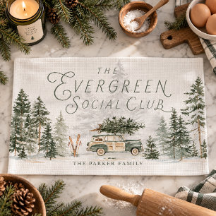 Immergrüner Familienweihnachten im Social Club Geschirrtuch