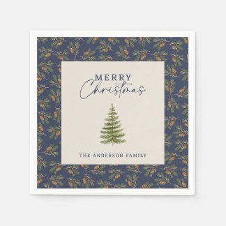 Immergrüner Kiefernbaum Aquarell Weihnachten Marin Serviette