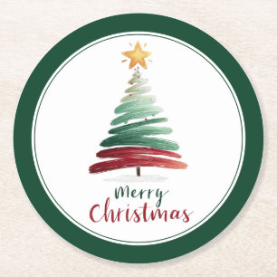 Immergrüner minimalistischer Weihnachtsbaum Runder Pappuntersetzer