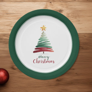Immergrüner moderner minimalistischer Weihnachtsba Pappteller