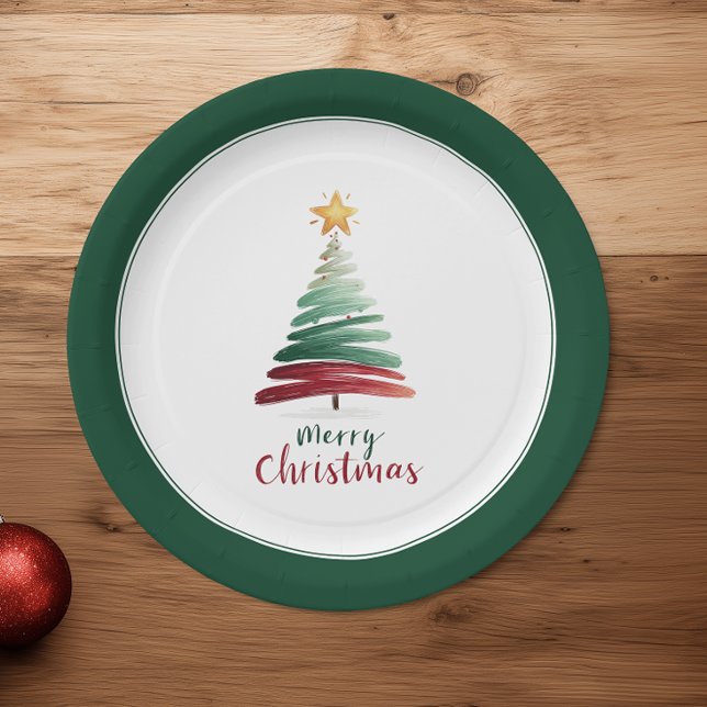 Immergrüner moderner minimalistischer Weihnachtsba Pappteller (Von Creator hochgeladen)