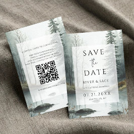Immergrüner Nebel | Rustikaler Wald QR Save the Da
