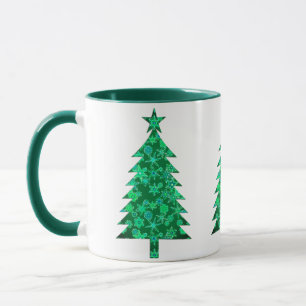 Immergrüner Weihnachtsbaum mit Schneeflocken Tasse