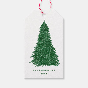 Immergrüner Weihnachtsbaum Schneebedeckte Kiefer Geschenkanhänger