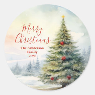 Immergrüner Weihnachtsbaum Vintage-Aufkleber Runder Aufkleber