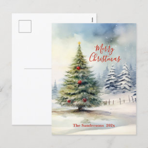 Immergrüner Weihnachtsbaum Vintage Feiertagspostkarte