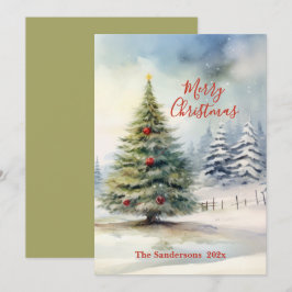 Immergrüner Weihnachtsbaum Vintage-Karte Feiertagskarte