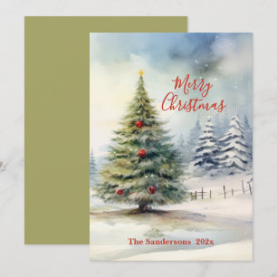 Immergrüner Weihnachtsbaum Vintage-Karte Feiertagskarte