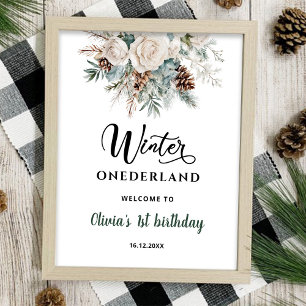 Immergrüner Winter Onederland Erster Geburtstag Poster