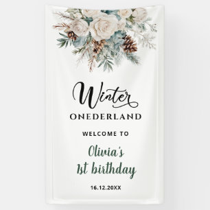Immergrüner Winter Onederland Erster Geburtstag Wi Banner