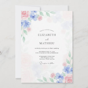 Immergrünes Blütenblatt-Rosa Pfingstrosen-Hochzeit Einladung