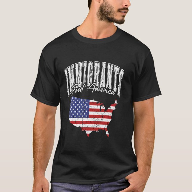 Immigranten Fütterte America Distressed USA Map T-Shirt (Vorderseite)