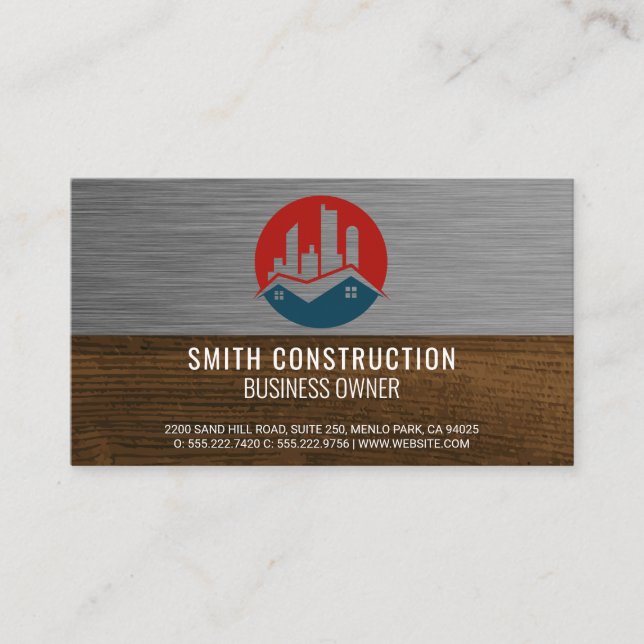 Immobilien-Anwesen | Metallholz | Bau Visitenkarte (Vorderseite)