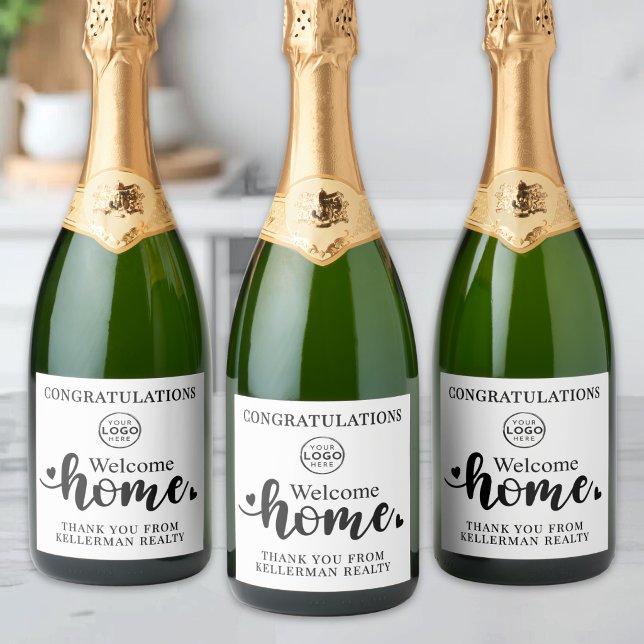 Immobilien Dankeschön-Geschenk Neues Zuhause (Real Estate Thank You Gift New Home Sparkling Wine Label )