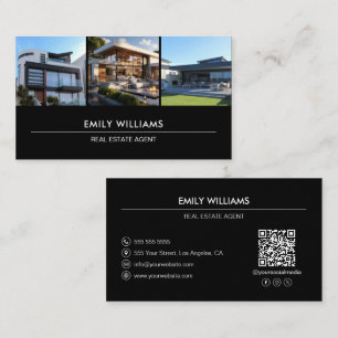 Immobilien Foto QR Social Media Schwarz Visitenkarte