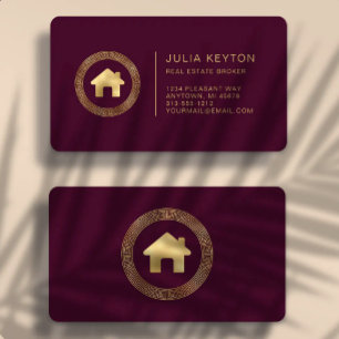 Immobilien-Haus-Logo Burgund Gold Abgerundet Visitenkarte