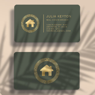 Immobilien-Haus-Logo Sagegrün Gold Abgerundet Visitenkarte