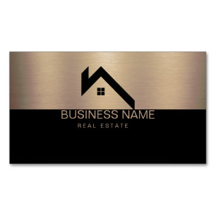 Immobilien Modernes Haus Logo Schwarz & Gold Magnetische Visitenkarte