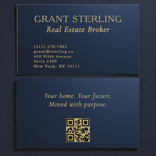 Immobilien Navy Blau Gold Metallisch QR-Code Visitenkarte