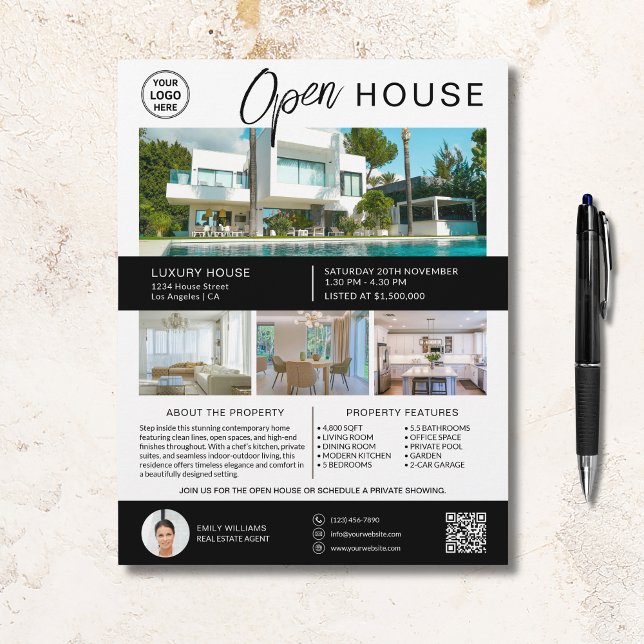 Immobilien-Open-House-Moderne-Script-Logo  Flyer (Real Estate Open House Modern Script Logo Flyer)