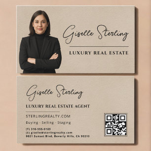 Immobilien-QR-Code-Foto Beige Wildleder Visitenkarte