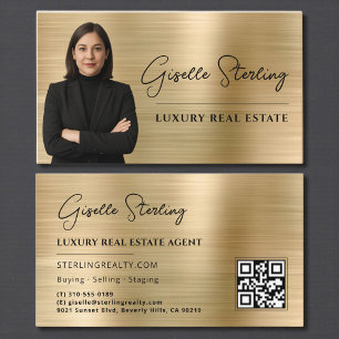 Immobilien-QR-Code-Foto Faux-Gold-Metallisch  Visitenkarte