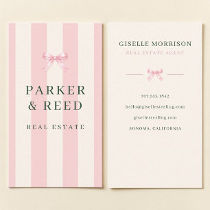 Immobilien-Rosa und Grün gestreifter preppy Bogen Visitenkarte
