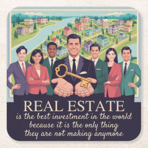 Immobilien sind die beste Investition der Welt Rechteckiger Pappuntersetzer