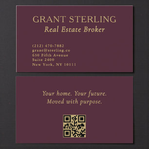 Immobilienmakler Burgund Gold QR-Code Visitenkarte
