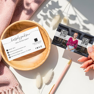 Immobilienmakler Elegantes Skript Foto QR-Code Visitenkarte