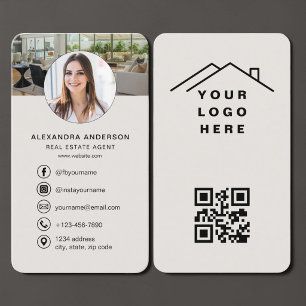 Immobilienmakler-Foto-Beige QR-Code Visitenkarte