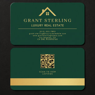 Immobilienmakler Grün Gold QR Code Visitenkarte