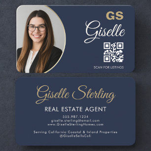 Immobilienmakler Navy Blau Foto QR Code Visitenkarte