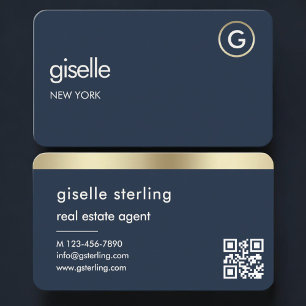 Immobilienmakler Navy Blau Gold QR-Code Visitenkarte