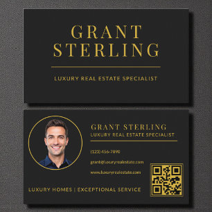 Immobilienmakler-QR-Code Schwarz Gold Visitenkarte