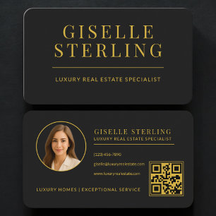Immobilienmakler-QR-Code Schwarz Gold Visitenkarte