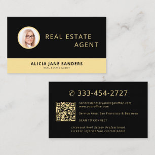 Immobilienmakler Schwarz-Gold-Foto-QR-Code Visitenkarte