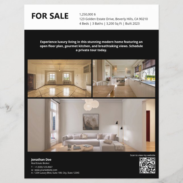 Immobilienobjekt-Listing Flyer in Schwarz (Vorne)