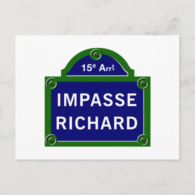 Impasse Richard, Paris Street Sign Postkarte (Vorderseite)