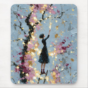 Impasto-Blumenmädchen greift nach Licht-Inspiratio Mousepad